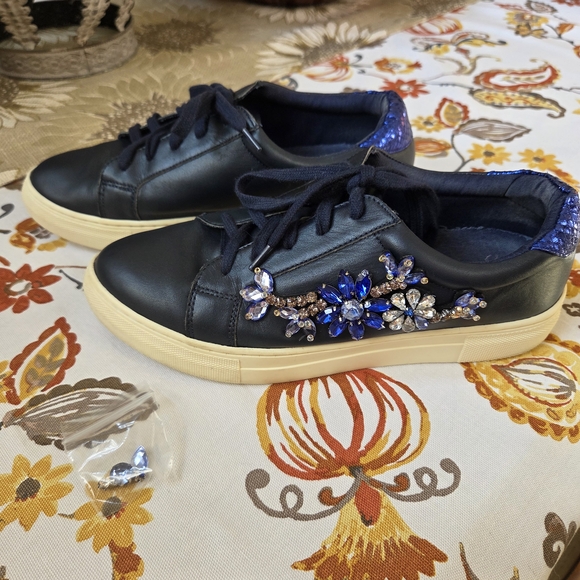 Dune London Shoes - Dune London Navy Sneakers with Crystal Embellishments